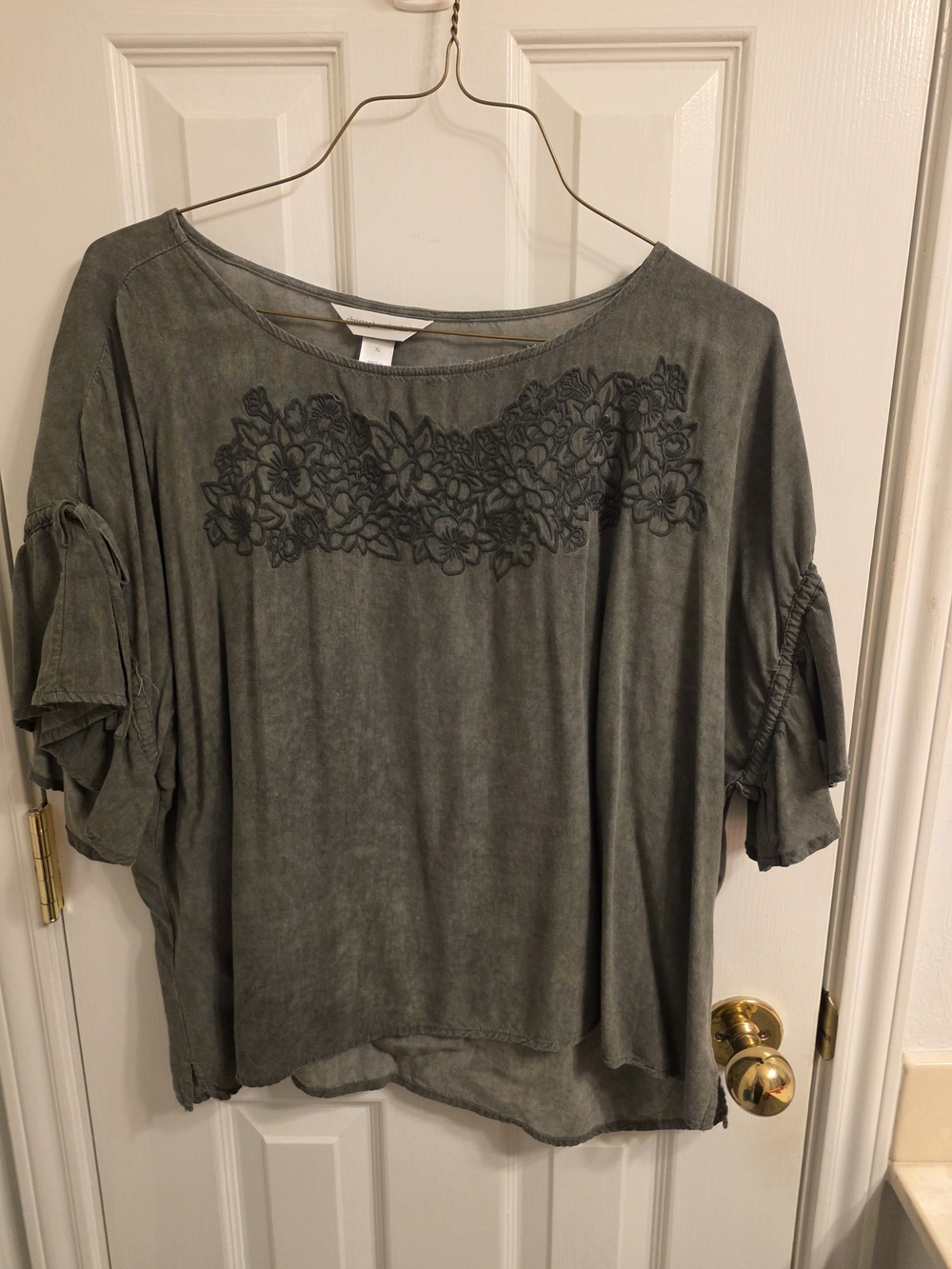 Christopher & Banks Olive Green Floral Embroidered Tunic